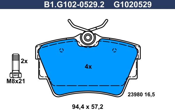 Galfer B1.G102-0529.2 - Тормозные колодки, дисковые, комплект autosila-amz.com