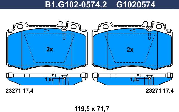 Galfer B1.G102-0574.2 - Тормозные колодки, дисковые, комплект autosila-amz.com