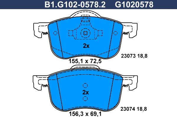 Galfer B1.G102-0578.2 - Тормозные колодки, дисковые, комплект autosila-amz.com