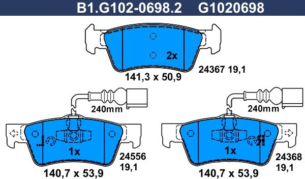Galfer B1.G102-0698.2 - Тормозные колодки, дисковые, комплект autosila-amz.com