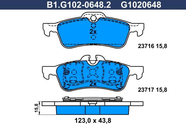 Galfer B1.G102-0648.2 - Тормозные колодки, дисковые, комплект autosila-amz.com