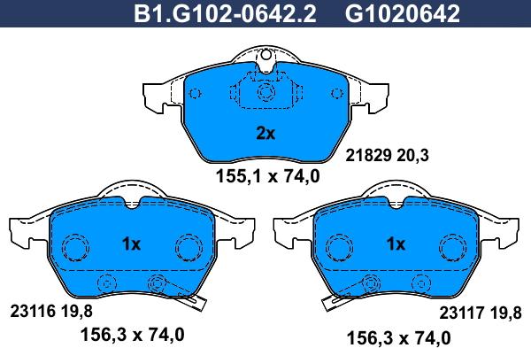 Galfer B1.G102-0642.2 - Тормозные колодки, дисковые, комплект autosila-amz.com