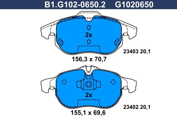 Galfer B1.G102-0650.2 - Тормозные колодки, дисковые, комплект autosila-amz.com