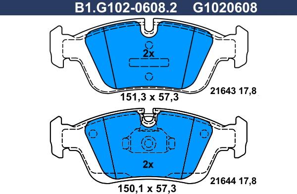 Galfer B1.G102-0608.2 - Тормозные колодки, дисковые, комплект autosila-amz.com