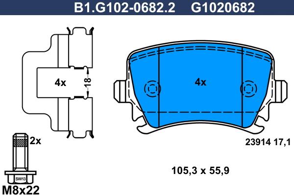 Galfer B1.G102-0682.2 - Колодки тормозные VAG A3/A4/A6/A8/Q3/OCTAVIA/SUPERB/YETI/CADDY/GOLF 6/JETTA 3/PASSAT/TIGUAN 04- задн autosila-amz.com