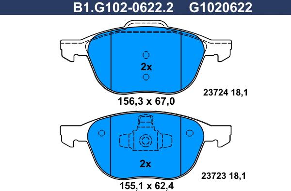 Galfer B1.G102-0622.2 - Тормозные колодки, дисковые, комплект autosila-amz.com