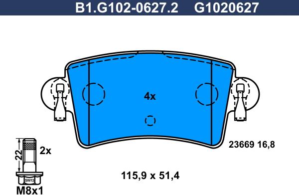 Galfer B1.G102-0627.2 - Тормозные колодки, дисковые, комплект autosila-amz.com