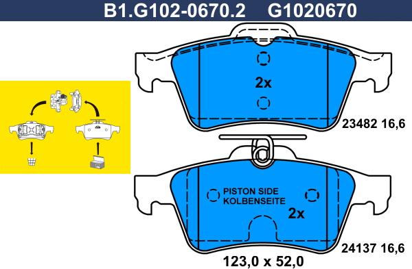 Galfer B1.G102-0670.2 - Тормозные колодки, дисковые, комплект autosila-amz.com