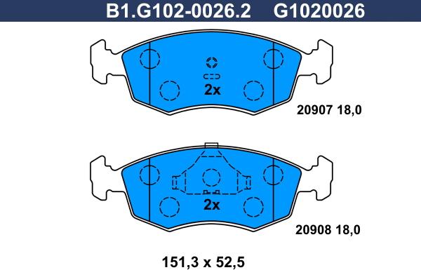 Galfer B1.G102-0026.2 - Тормозные колодки, дисковые, комплект autosila-amz.com