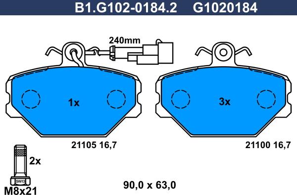 Galfer B1.G102-0184.2 - Тормозные колодки, дисковые, комплект autosila-amz.com