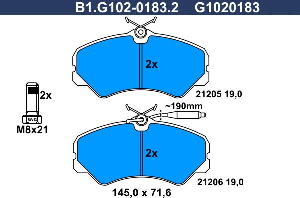 Galfer B1.G102-0183.2 - Колодки тормозные FIAT DUCATO -94 перед. autosila-amz.com