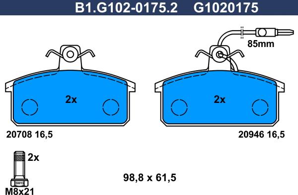 Galfer B1.G102-0175.2 - Тормозные колодки, дисковые, комплект autosila-amz.com