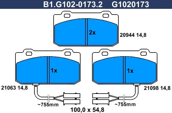 Galfer B1.G102-0173.2 - Тормозные колодки, дисковые, комплект autosila-amz.com