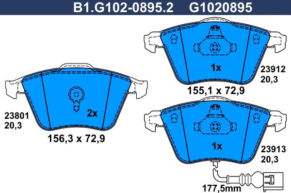 Galfer B1.G102-0895.2 - Тормозные колодки, дисковые, комплект autosila-amz.com