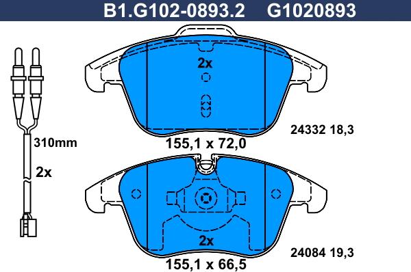 Galfer B1.G102-0893.2 - Тормозные колодки, дисковые, комплект autosila-amz.com