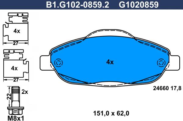 Galfer B1.G102-0859.2 - Тормозные колодки, дисковые, комплект autosila-amz.com