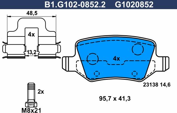 Galfer B1.G102-0852.2 - Тормозные колодки, дисковые, комплект autosila-amz.com