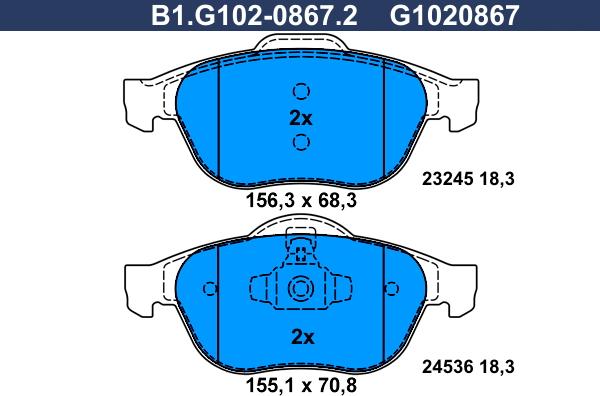 Galfer B1.G102-0867.2 - Колодки тормозные дисковые autosila-amz.com
