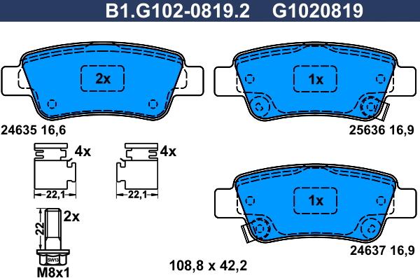 Galfer B1.G102-0819.2 - Тормозные колодки, дисковые, комплект autosila-amz.com