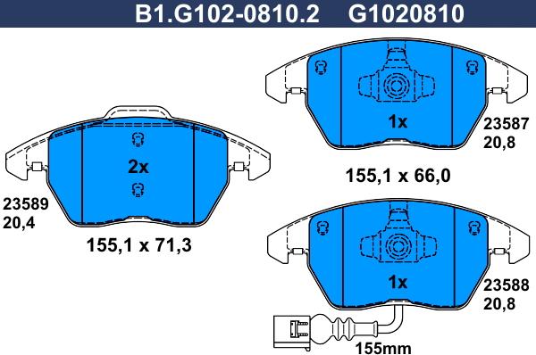 Galfer B1.G102-0810.2 - Колодки тормозные AUDI TT/A1 06-/10- передн. autosila-amz.com