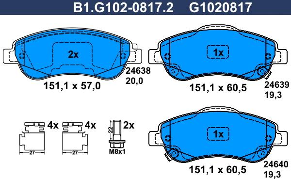 Galfer B1.G102-0817.2 - Тормозные колодки, дисковые, комплект autosila-amz.com