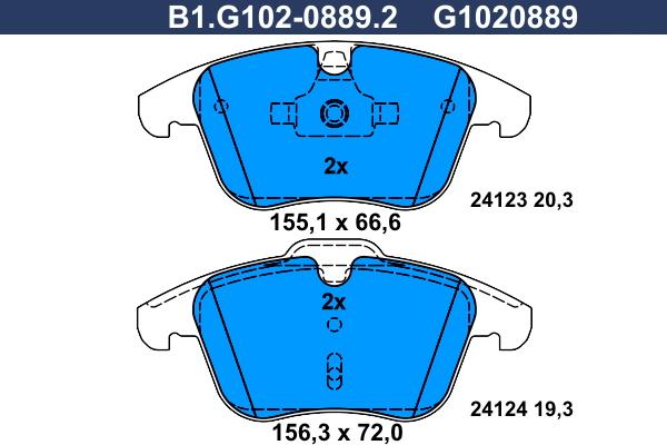 Galfer B1.G102-0889.2 - Тормозные колодки, дисковые, комплект autosila-amz.com