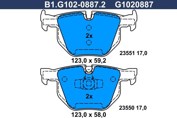 Galfer B1.G102-0887.2 - Тормозные колодки, дисковые, комплект autosila-amz.com