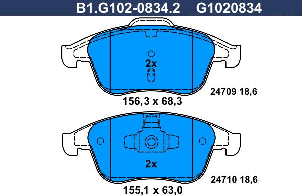 Galfer B1.G102-0834.2 - Тормозные колодки, дисковые, комплект autosila-amz.com