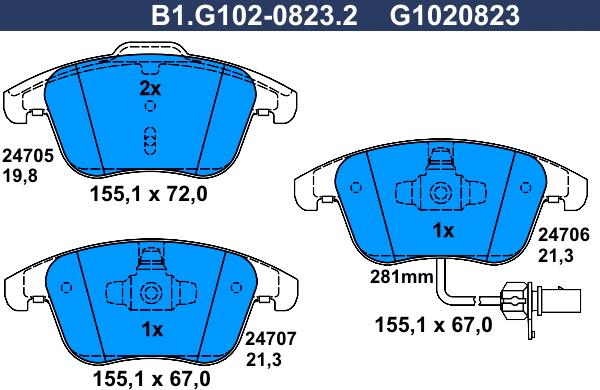 Galfer B1.G102-0823.2 - Тормозные колодки, дисковые, комплект autosila-amz.com