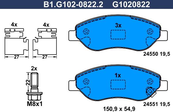 Galfer B1.G102-0822.2 - Тормозные колодки, дисковые, комплект autosila-amz.com