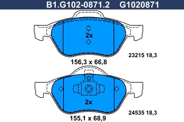 Galfer B1.G102-0871.2 - Тормозные колодки, дисковые, комплект autosila-amz.com