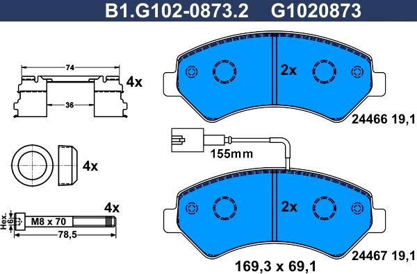 Galfer B1.G102-0873.2 - Тормозные колодки, дисковые, комплект autosila-amz.com