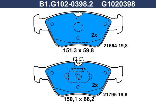Galfer B1.G102-0398.2 - Тормозные колодки, дисковые, комплект autosila-amz.com