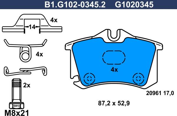 Galfer B1.G102-0345.2 - Тормозные колодки, дисковые, комплект autosila-amz.com