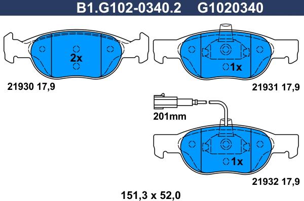 Galfer B1.G102-0340.2 - Тормозные колодки, дисковые, комплект autosila-amz.com