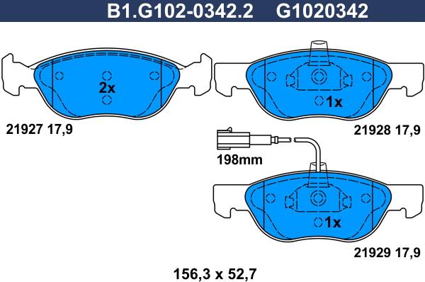 Galfer B1.G102-0342.2 - Тормозные колодки, дисковые, комплект autosila-amz.com