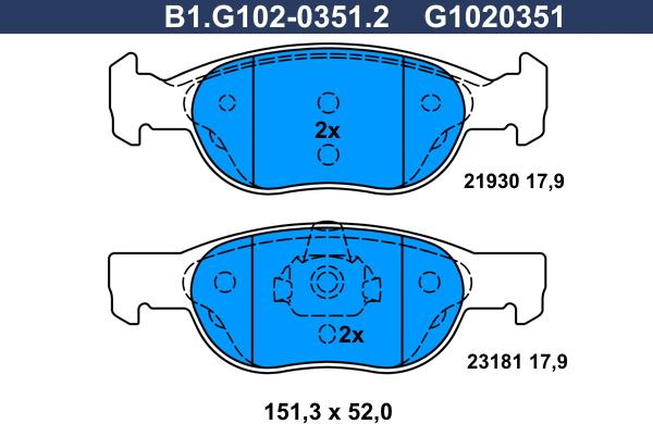 Galfer B1.G102-0351.2 - Тормозные колодки, дисковые, комплект autosila-amz.com