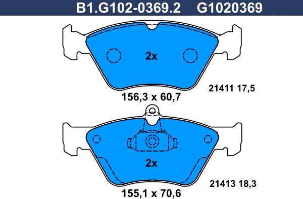 Galfer B1.G102-0369.2 - Тормозные колодки, дисковые, комплект autosila-amz.com