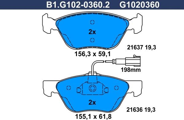Galfer B1.G102-0360.2 - Тормозные колодки, дисковые, комплект autosila-amz.com