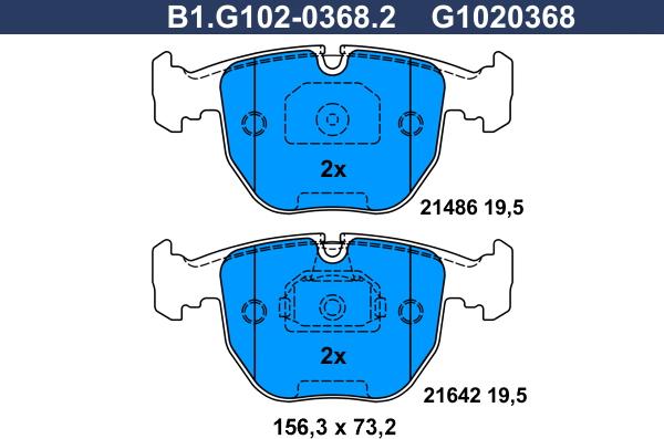 Galfer B1.G102-0368.2 - Тормозные колодки, дисковые, комплект autosila-amz.com