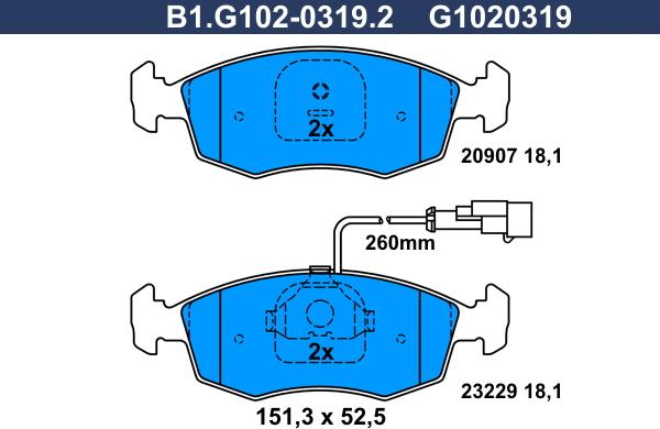 Galfer B1.G102-0319.2 - Тормозные колодки, дисковые, комплект autosila-amz.com