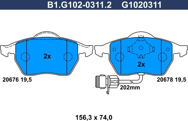 Galfer B1.G102-0311.2 - Тормозные колодки, дисковые, комплект autosila-amz.com