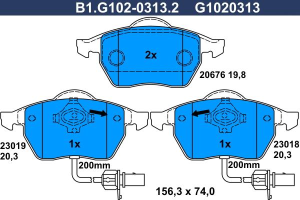 Galfer B1.G102-0313.2 - Тормозные колодки, дисковые, комплект autosila-amz.com
