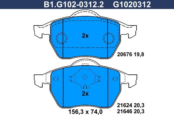 Galfer B1.G102-0312.2 - Колодки передние VW SHARAN/FORD GALAXY/SEAT ALHAMBRA 1995- autosila-amz.com