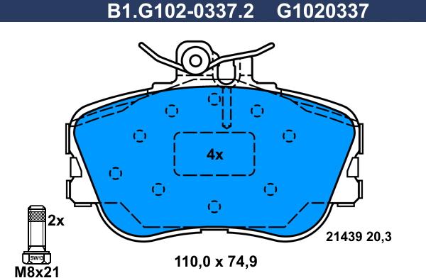 Galfer B1.G102-0337.2 - Тормозные колодки, дисковые, комплект autosila-amz.com