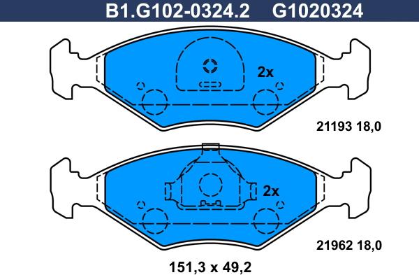 Galfer B1.G102-0324.2 - Тормозные колодки, дисковые, комплект autosila-amz.com