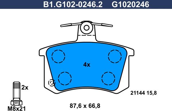 Galfer B1.G102-0246.2 - Тормозные колодки, дисковые, комплект autosila-amz.com