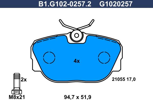 Galfer B1.G102-0257.2 - Тормозные колодки, дисковые, комплект autosila-amz.com