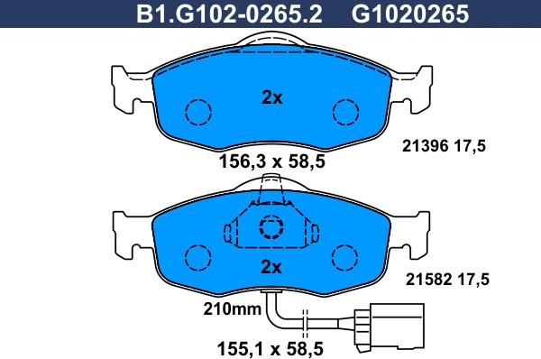 Galfer B1.G102-0265.2 - Тормозные колодки, дисковые, комплект autosila-amz.com