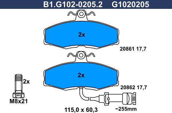 Galfer B1.G102-0205.2 - Тормозные колодки, дисковые, комплект autosila-amz.com